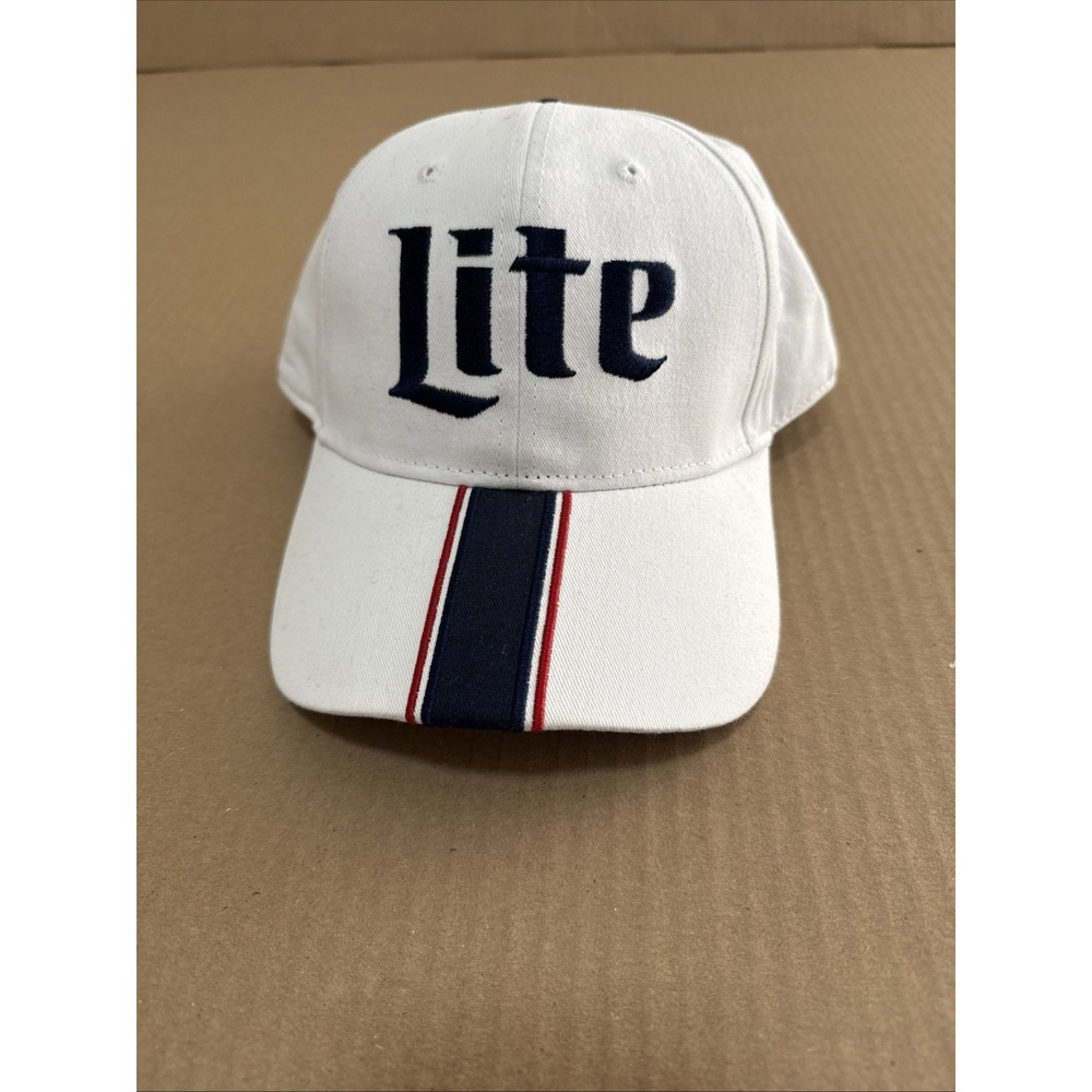 Miller Lite Beer Brad Keselowski 2 Nascar Penske Hat Cap White Blue Strap back.